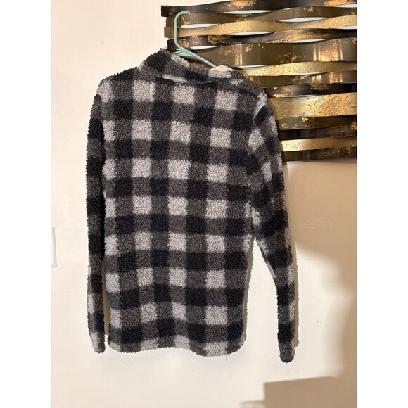 Cabin Fever By Ramatex Sherpa Quarter Zip Men's Small Black White Plaid Fleece - Picture 4 of 10